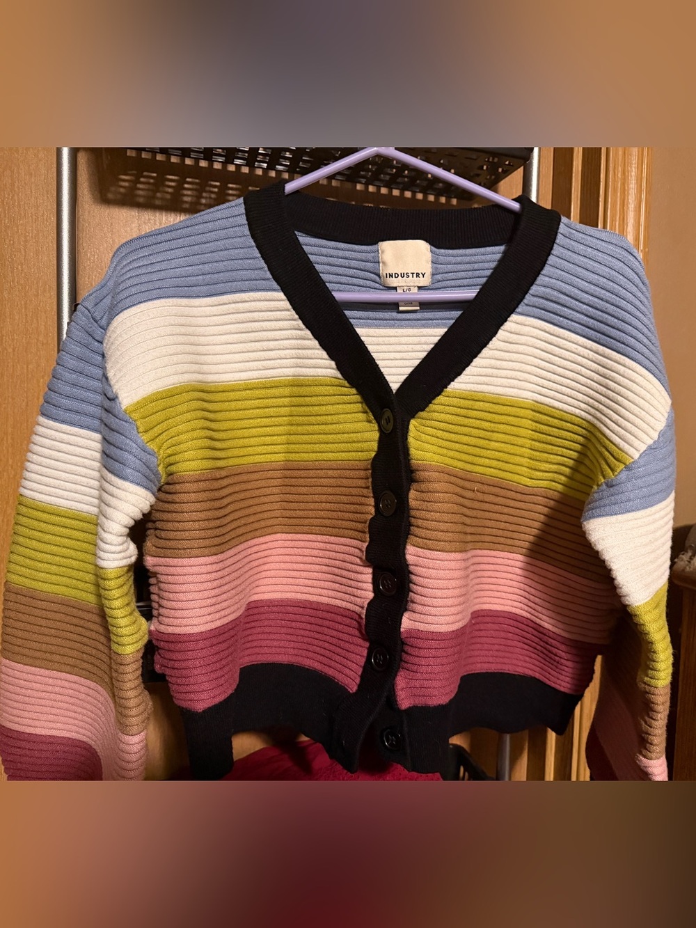 Cropped Multi-Stripe Ribbed Cardigan